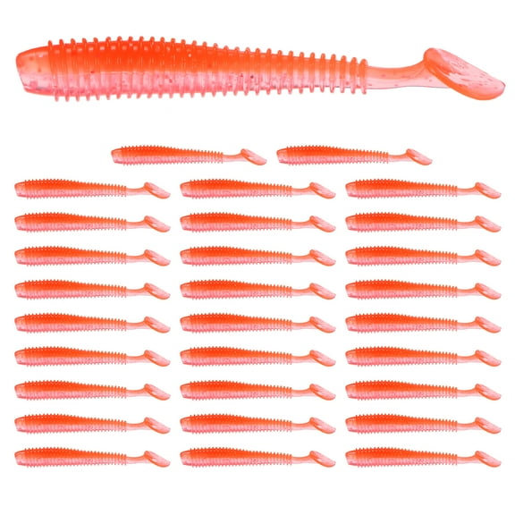 Uxcell 2.56"  Soft Fishing Lures [30-Pack] - Paddle Tail Swim Bait - Orange & Durable ABS Plastic