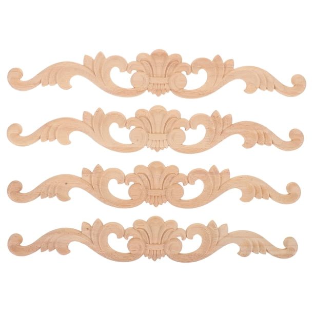 4 apliques de madera para esquinas, adornos de madera para muebles, apliques de madera tallados sin pintar, calcomanías de flores talladas, decoración del hogar.