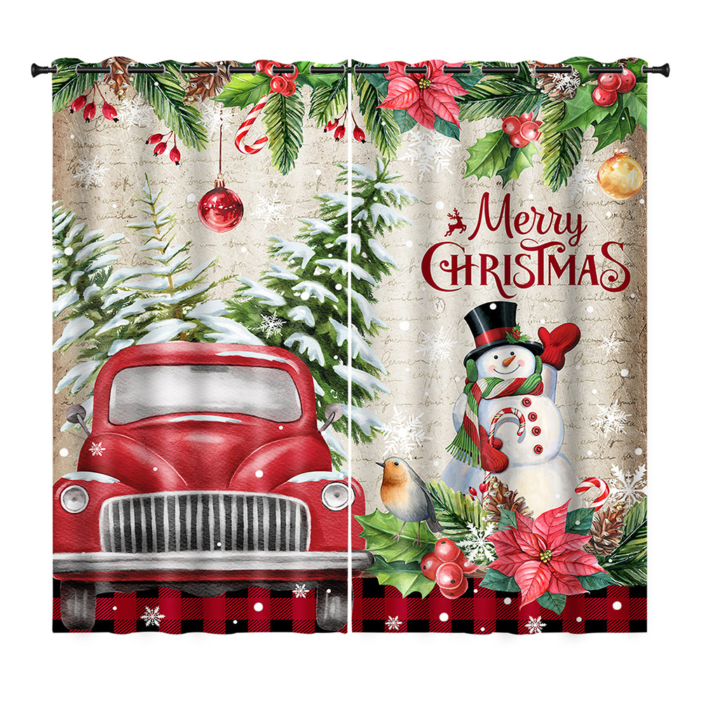 Fashnice Xmas Window Curtain Grommet Drapes 2Pcs Luxury Christmas