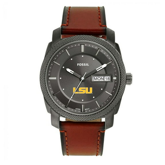 Men's Fossil LSU Tigers Machine Three-Hand Date Brown Leather Watch