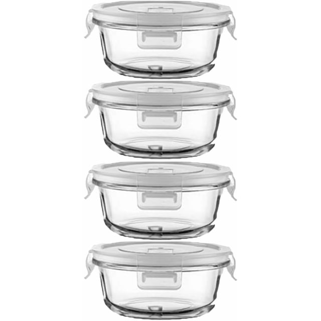 Small Round Glass Food Containers with lids, 12oz Round Food Storage Containers with Lid, 1.5 Cup Small Glass Food Containers with Lid BPA-Free, Microwave, Dishwasher, Freezer Safe (4 Pack)