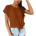 thumbnail image 1 of Ymauqau T-Shirts pour Femmes Manches Courtes Roulées Col Rond Nœud devant Crop Tops Tendance Décontracté T-Shirts Coupe Ample Blouses, 1 of 7