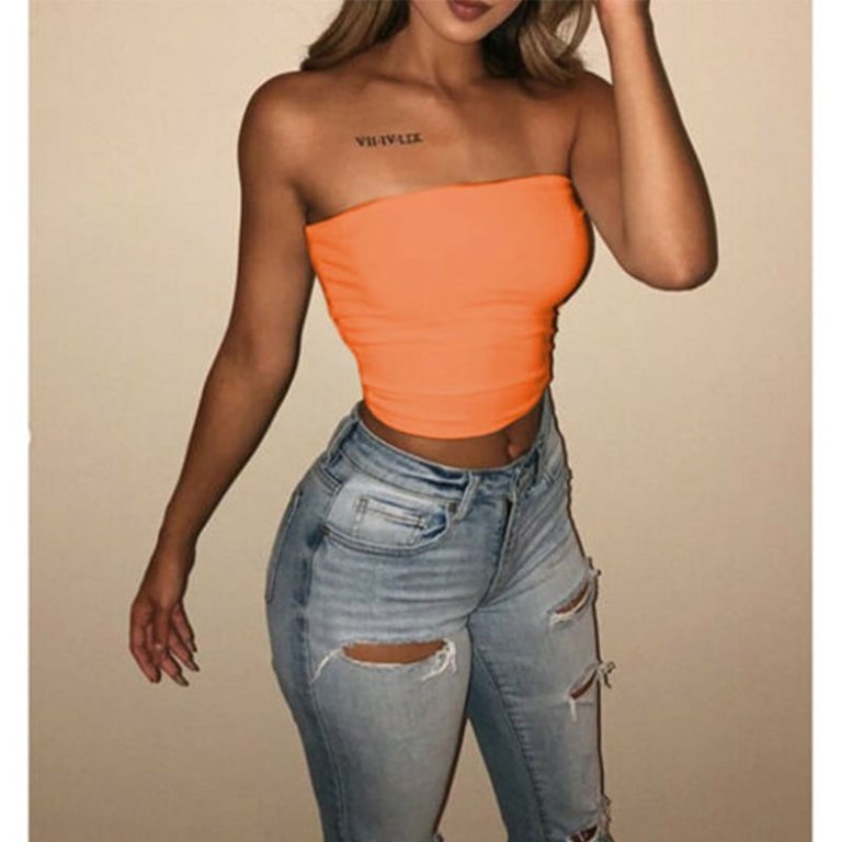 Women Sexy Tops Strapless Bandeau Tops Camisole Casual Tank Top Vest  Sleeveless Crop Top Summer Bodycon Slim Tube Bra Blouse