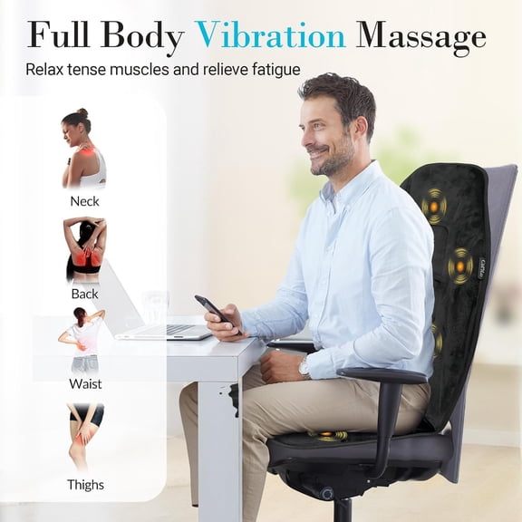 Back Massager with Heat, 5 Vibrating Modes & 2 Heat Levels, Back Massager Chair Pad, Electric Massage Seat Cushion, Massage Pad for Back Pain Relief, Christmas Gifts for Men Him Dad Mom Her