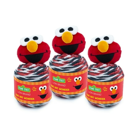 UPC: 0842093123866 | Lion Brand Yarn Sesame Street One Hat Wonder Elmo Hat Topper Medium Polyester Multi-color Yarn 3 Pack