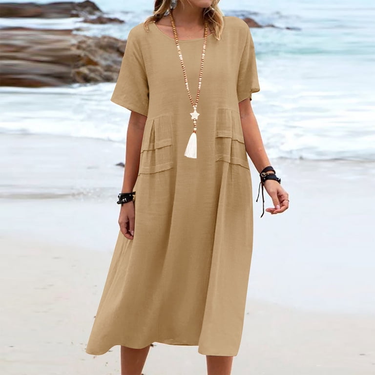 chinese dress ladies Midi Cold Shoulder Linen Dress Thassos in Black main image 0
