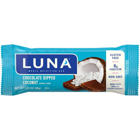 LUNA BAR - Gluten Free Bars - Chocolate Dipped Coconut Flavor - (1.69 Ounce Snack Bars 15 Count)