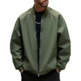 thumbnail image 2 of Men's Casual Solid Color Loose Thin Jacket, Windproof Zipper Baseball Collar Jacket, Lightweight and Comfortable for Spring and Fall,Army Green,L, 2 of 3
