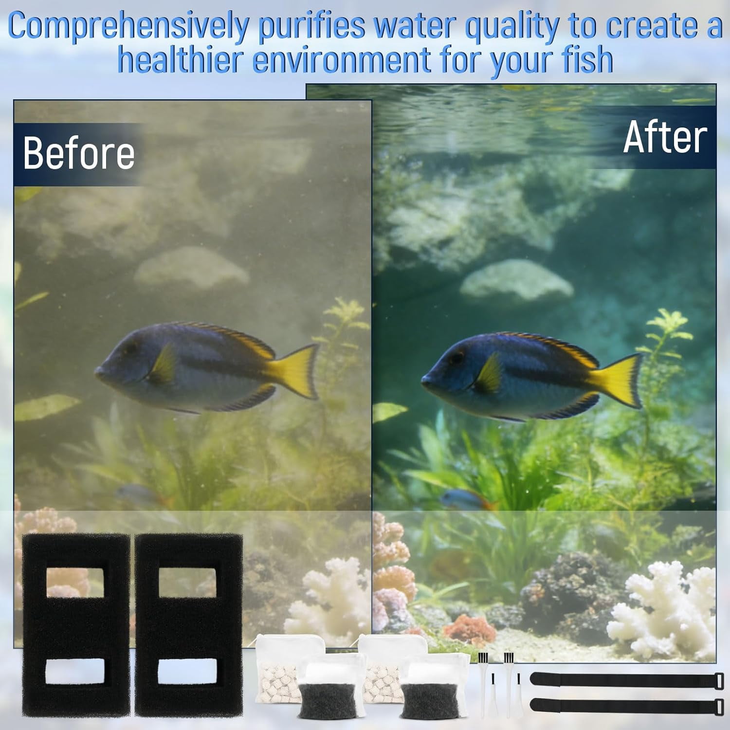 A1376 Aquarium Filter Media Kit Compatible with Fluval Spec Evo Betta Flex Series Aquarium Filters Foam Replacement Set Suitable for Most Standard Aquariums (2-Pack)