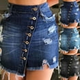 thumbnail image 2 of Tfken Women Skirts For Summer Solid Color Button Mini Ripped Denim Skirts With Pockets Trendy Daily Wear Female Leisure Clothes Blue, 2 of 8