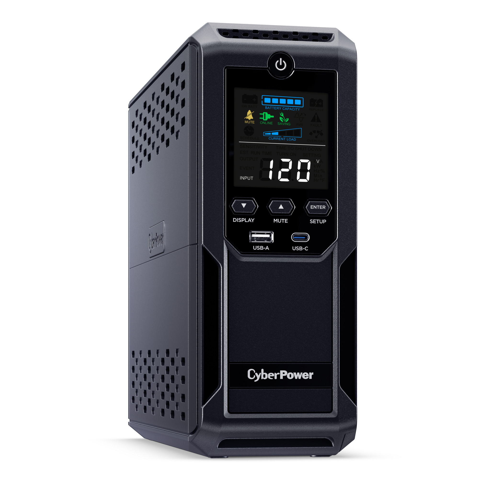 CyberPower CP1500AVRLCD3 UPS, 1500VA/900W, 120V, 12 Outlets, LCD Display, AVR, 6 ft Cord, Black