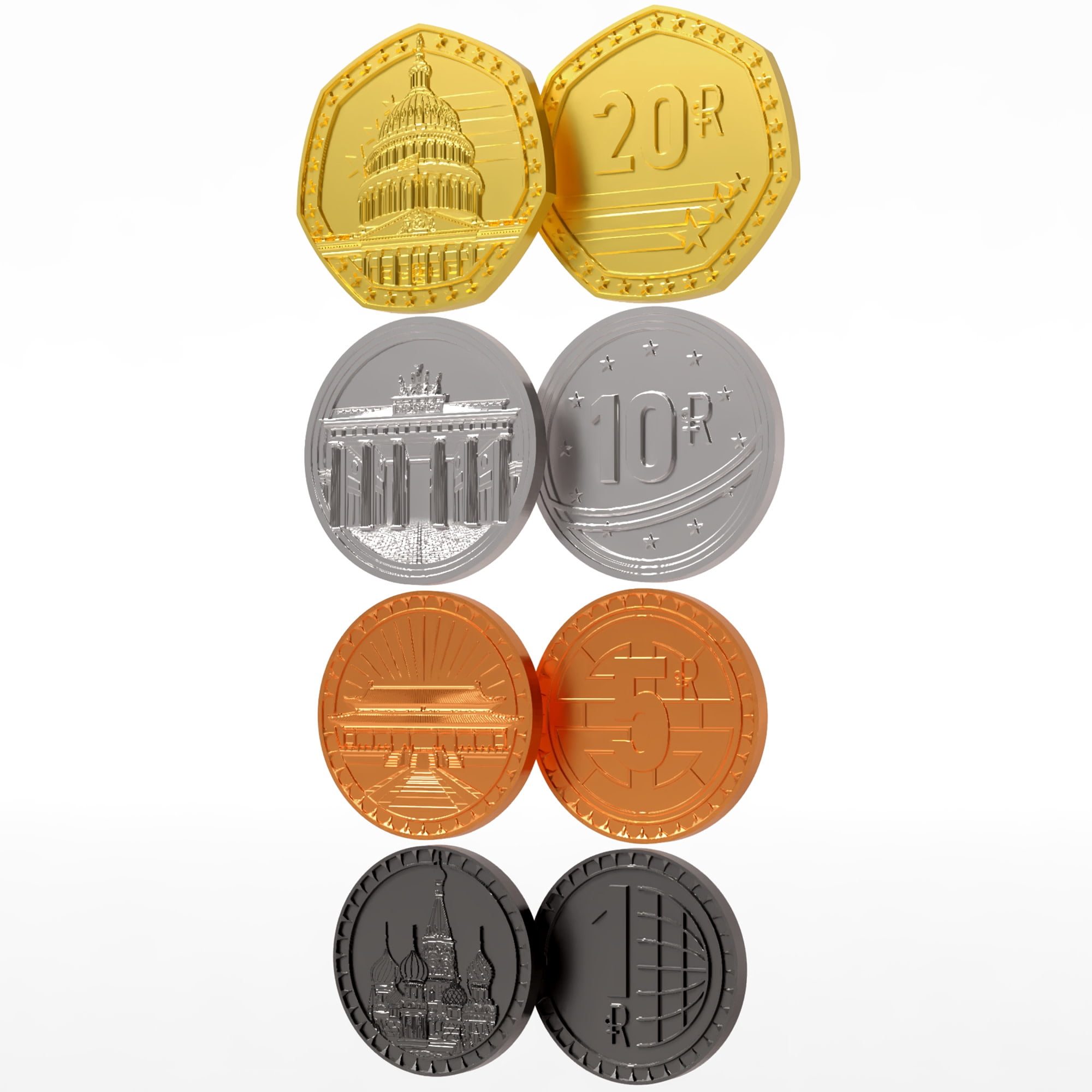 World Order: Metal Coins - 85 Collectible Pieces, Board Game Upgrade Components, Replace Base Cardboard Money, Multiple Denominations, Economic Set