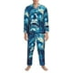 thumbnail image 3 of Balery Abstract Blue Skull Pijama para Hombre de Dos Piezas con Manga Larga, Conjunto de Dormir y Descanso Suave con Bolsillos-Small, 3 of 7
