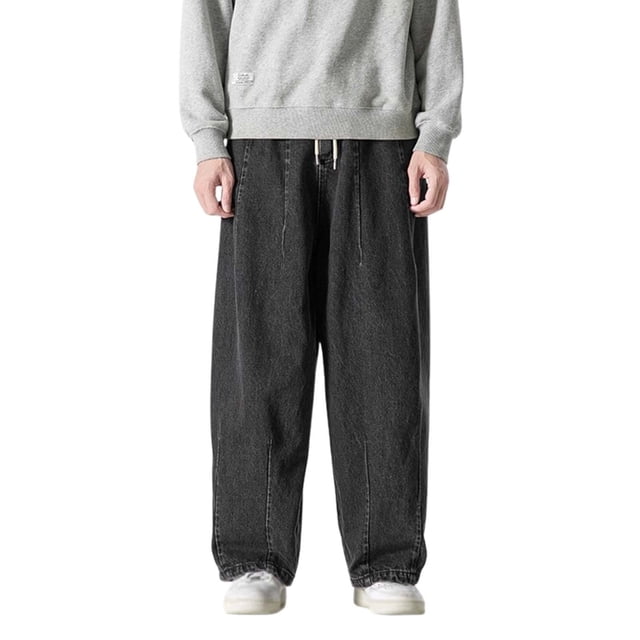 XDZJLR Men's Casual Pants 2025 Spring Plus Size Denim Trend Loose Wide Leg Straight Leg Pant