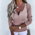 thumbnail image 3 of Camiseta Sexy ajustada con botones y cuello en V para mujer, camiseta de manga larga de Color sólido, ropa informal a la moda, jersey de estilo urbano 2021, 3 of 4