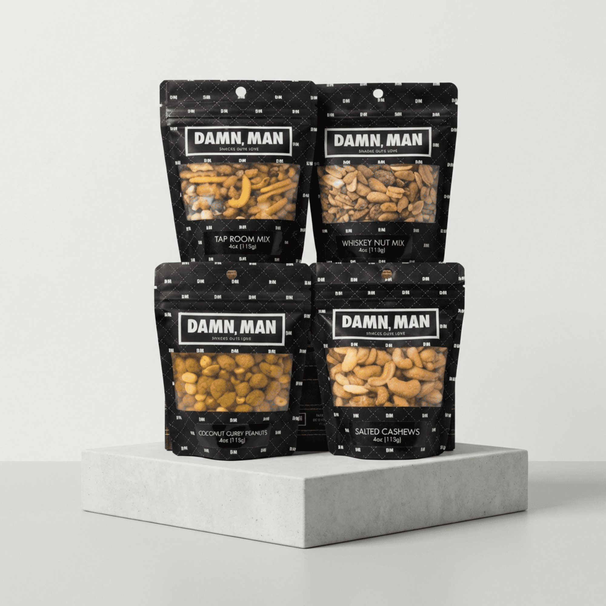 Damn Man Gourmet Nut Gift Box Assorted Nuts and Snack Mix Box Set Dry Roasted Crunchy 4 Count 1 lb Total