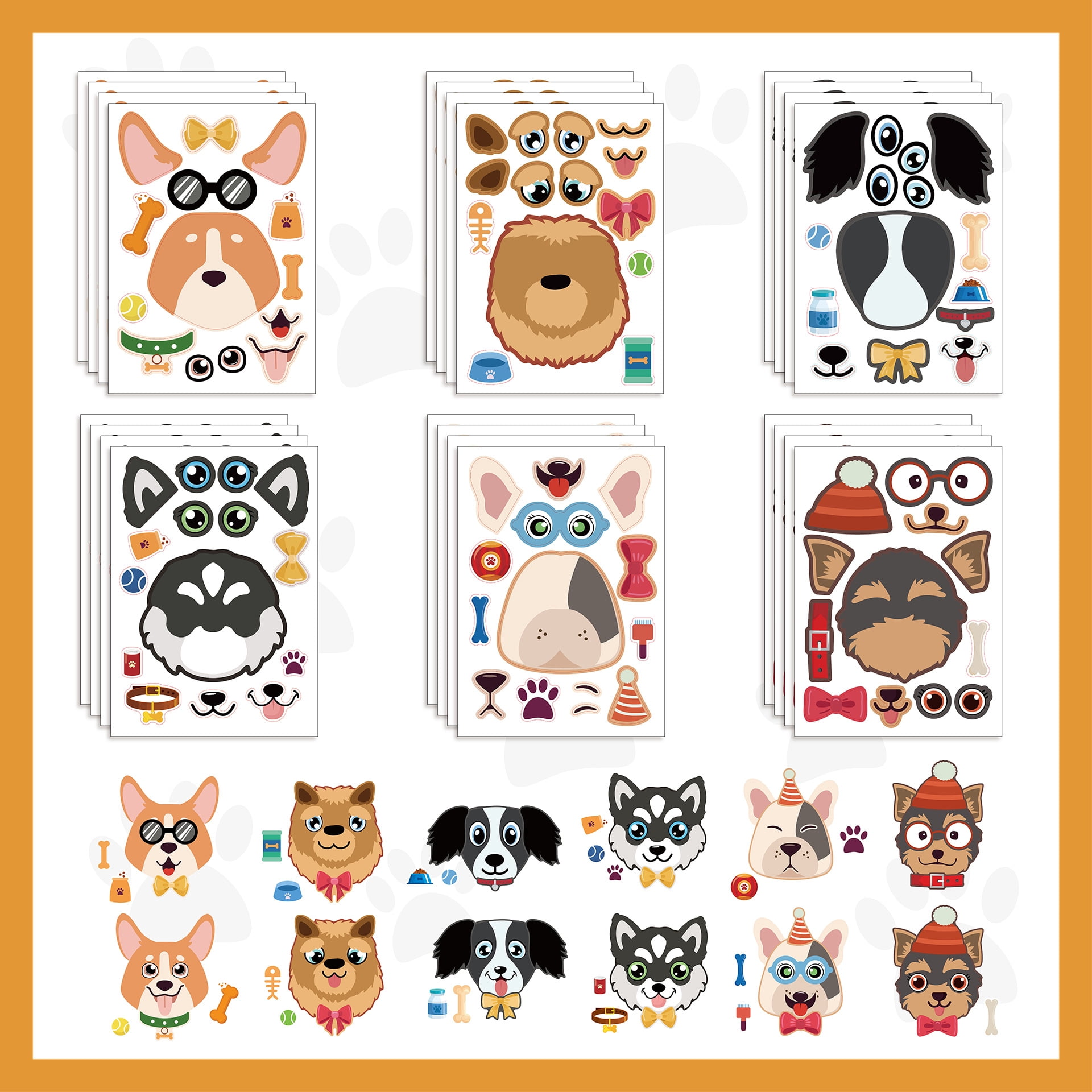 24-Pack Cartoon Dog Head Puzzle Stickers - DIY Adhesive Stickers for Kids and Creative Projects