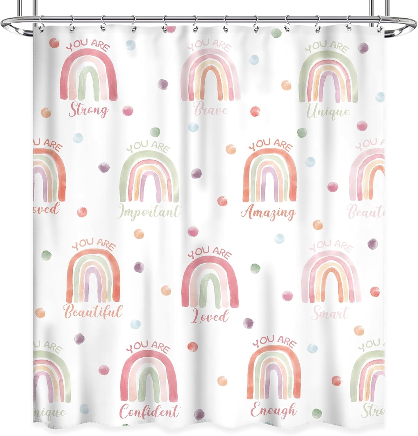 Kid Girls Shower Curtain, Boho Rainbow Cute Inspirational Quote Shower Curtain, Watercolor Pink Lovely Polka Dot You are 72Wx72L Inch Bathroom Set Bath Curtain Bathtub Accessories Home Decor