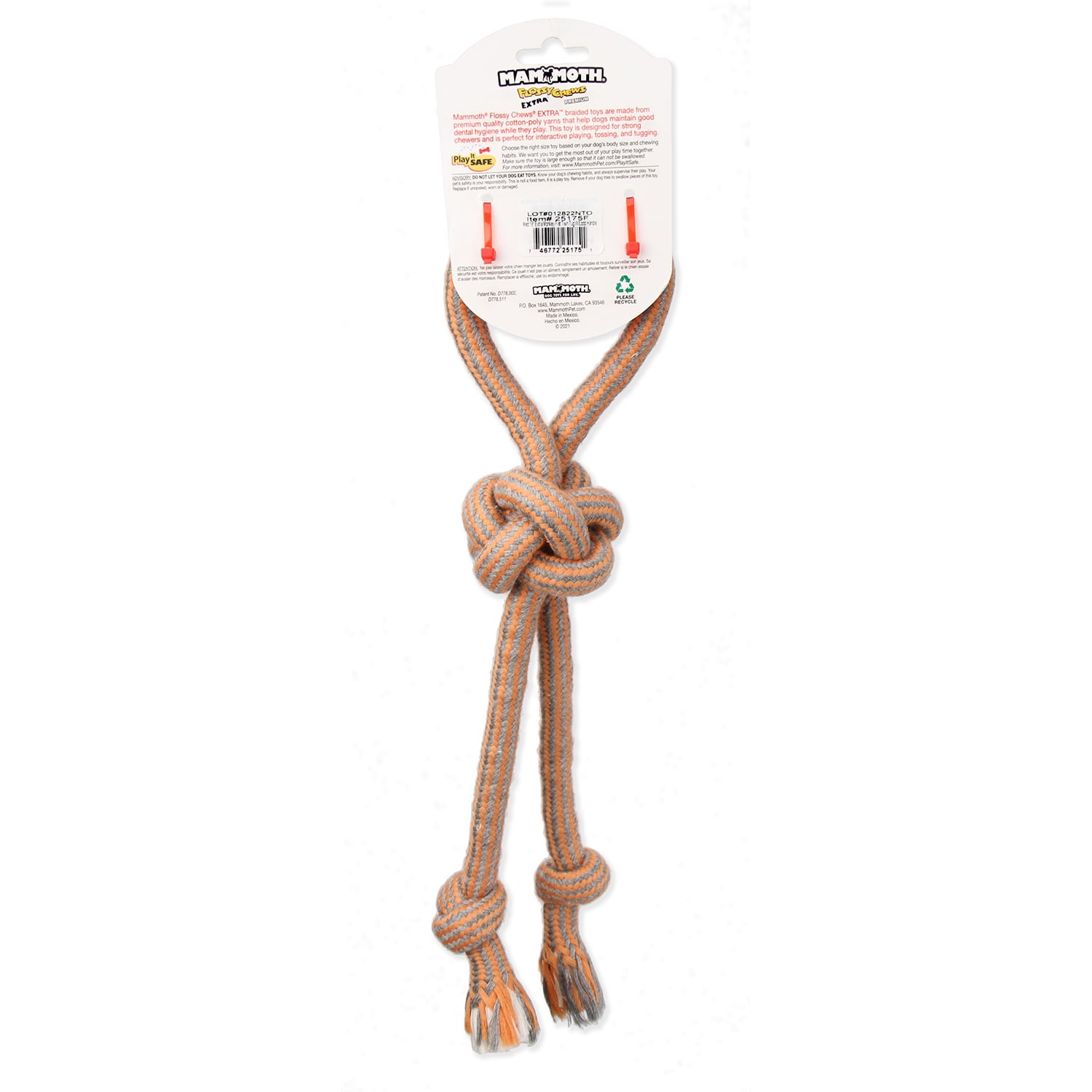 Mammoth Flossy Chews 18" Extra Double-Tug Cotton-blend Chew Dog Toy with Loop Handle, Asst Colors