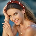 thumbnail image 3 of Polka Dot Headband, Knotted Headband for Women, Top Knot Elastic Hairband Hair Hoop, Non-Slip Wide Headband Hair Accessories, Red, 3 of 7