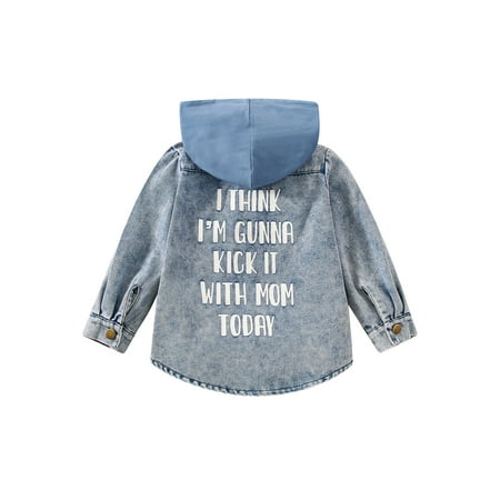

Huakaishijie Kids Casual Distressed denim Jacket Single Breasted Hooded Jean Outerwear with Pockets