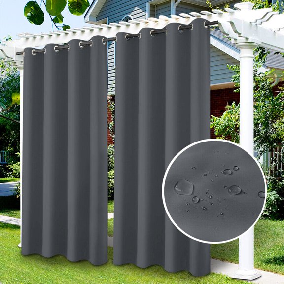 JIAN YA NA Outdoor Curtains for Patio Waterproof Grommet Curtain Panels,Set of 2,Dark Gray,52 x 84 inch
