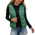 thumbnail image 5 of Riecok Kids Puffer Vest Sleeveless V Neck Button down Cropped Jackets Thermal Solid Warm Winter Outerwear Army Green 5-6T, 5 of 6