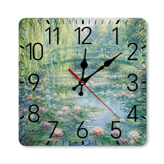 RKSupls 10×10inch Square Silent Wall Clock Wooden Frame, Single Sunflowerin Terracotta Pot Scale Decorative Clock for Home Bedroom Living Room Office
