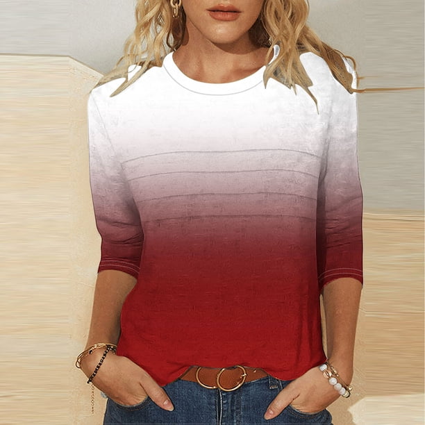 mfyjkho Tops Para Mujer, Camiseta Estampada De Moda Para Mujer, Blusa Informal De Manga 3/4 Y Cuello Redondo Tops De Gimnasio Para Mujer S