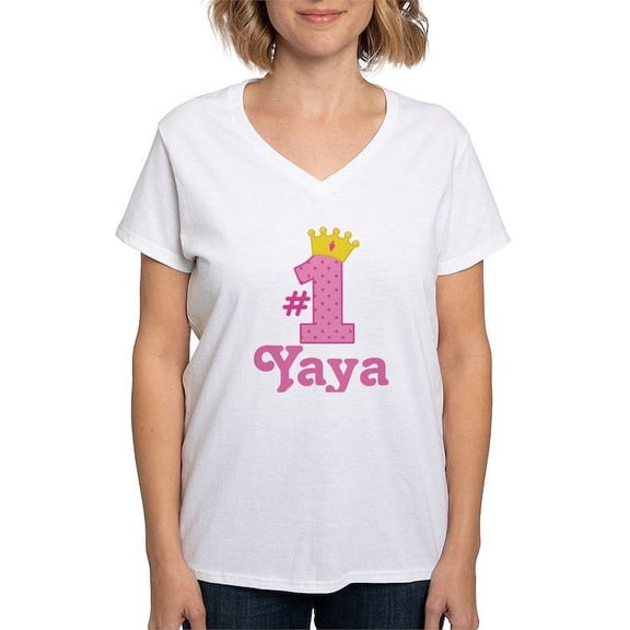 CafePress - Yaya (Number One) Women's V Neck T Shirt - Womens Cotton V-Neck T-shirt