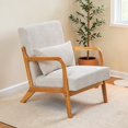 thumbnail image 2 of IVV Corduroy Accent Chair with Pillow, Rubber Wood Frame, Mid-Century Modern Comfy Upholstered Reading Armchair for Bedroom, Reading Nook, Apartment, 350lbs Weight Capacity, Beige, 2 of 10