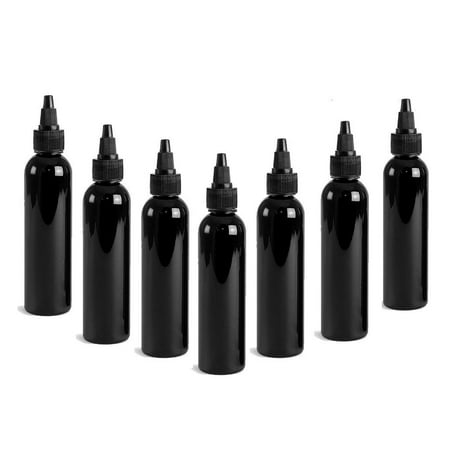 Parfum Free Ship ( BLACK PET Cosmo Plastic Bottle (PBA Free) 4 Oz w/ Squeeze Top Screw-On Dispenser (6 Bottle Pack) by Grand)