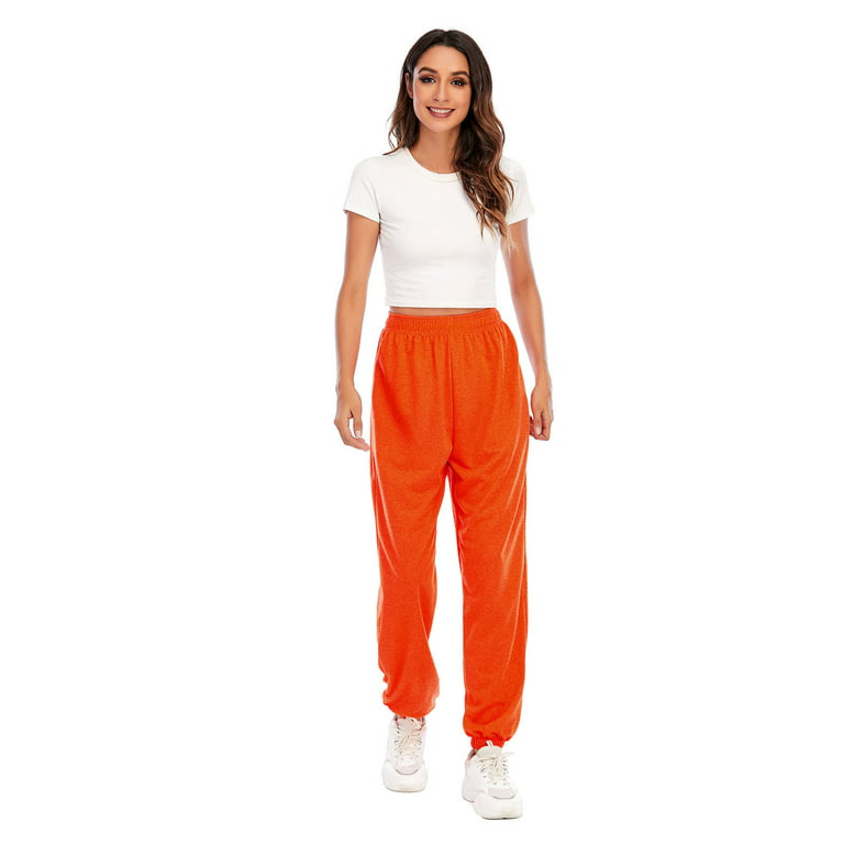 RQYYD Sweatpants for Women Bottom Elastic High Waist Pants Athletic Yoga  Joggers Loose Fit Solid Lounge Trousers with Pockets Orange XL 