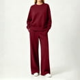 thumbnail image 5 of Costeam Women Crew Neck Long Sleeve Top Wide Leg Pants 2 Piece Outfit Set Soft Stretch Knit Loungewear Tracksuit with Side Pockets Loose Fit Casual Daily Outdoor Bottom Sets, 5 of 6