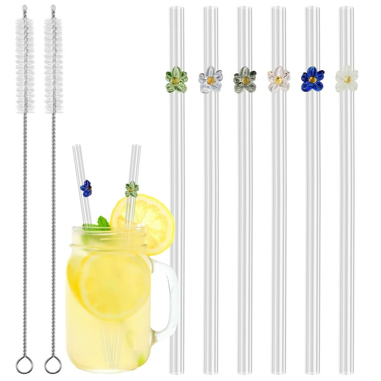 Glass Drinking Straws Cleaner, Flower Glass Straws, Reusable Straws