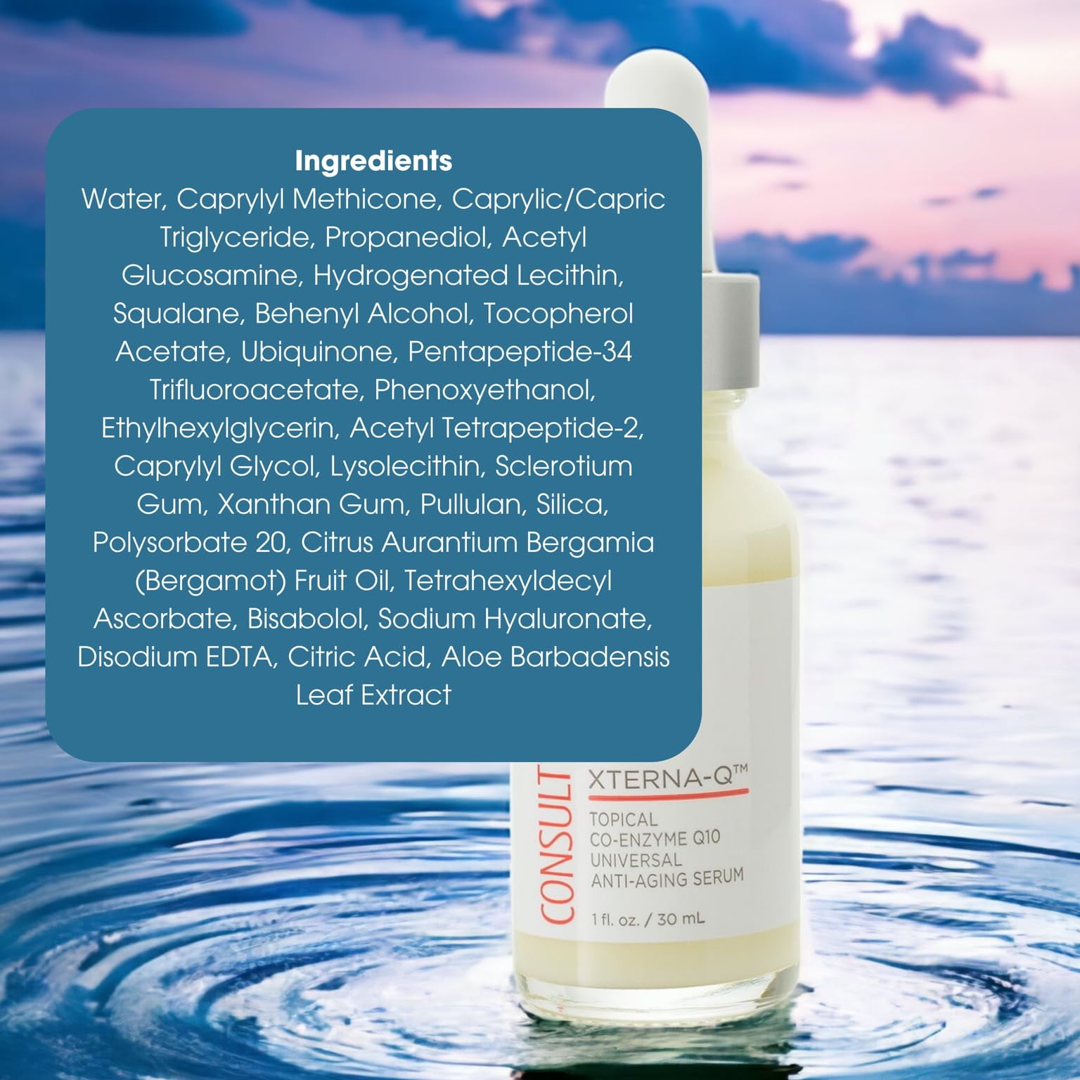Consult Beaute Xterna-Q Topical CO-Enzyme Q10 Universal Anti-Aging Serum for Face and Neck 1 oz. - CoQ10 Peptides - Bergamot Fruit Oil - Antioxidant Skin Care