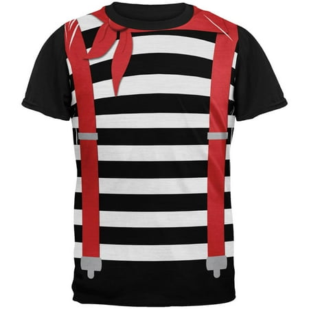 Halloween French Mime Costume All Over Mens Black Back T Shirt Multi