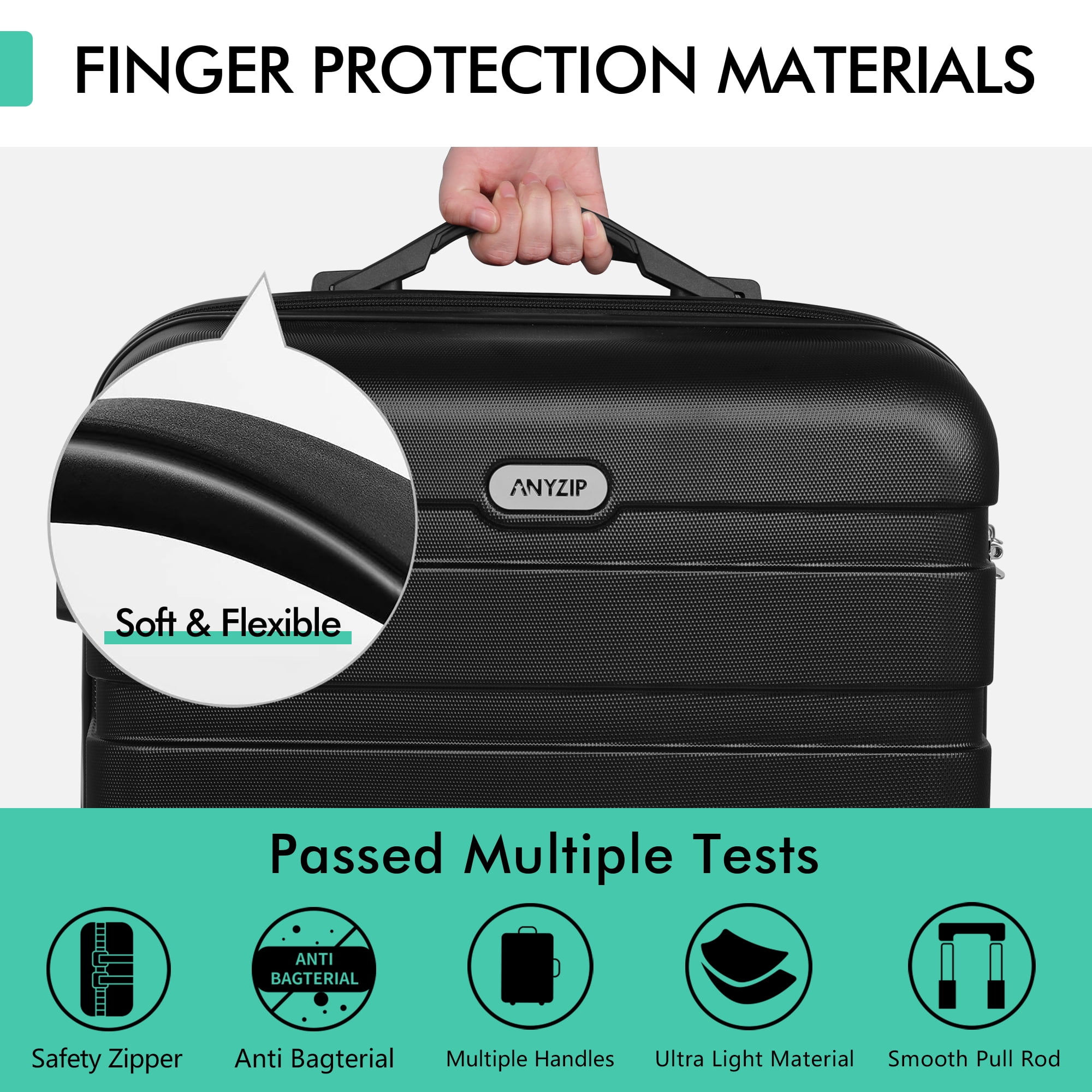 Luggage PC ABS Lightweight Suitcase with Wheels TSA Lock Hardshell Checked-Large Luggage 28 inch Black