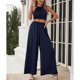 thumbnail image 5 of Conjunto de 2 piezas para mujer, cuello halter, cintura elástica, pantalones de pierna ancha, conjunto de camiseta sin mangas, 5 of 8