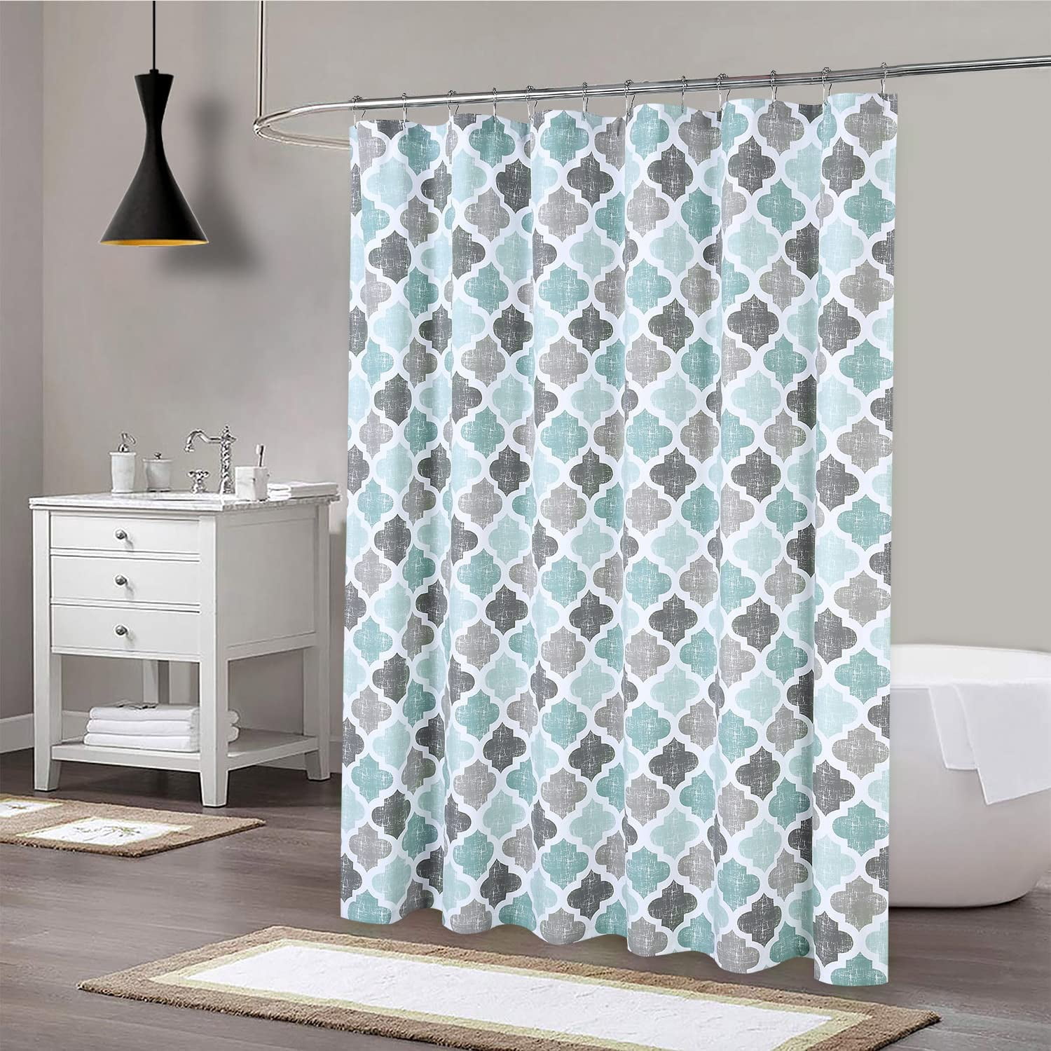 Yesfashion Shower Curtain, Geometric Quatrefoil Patterned Modern Poly
