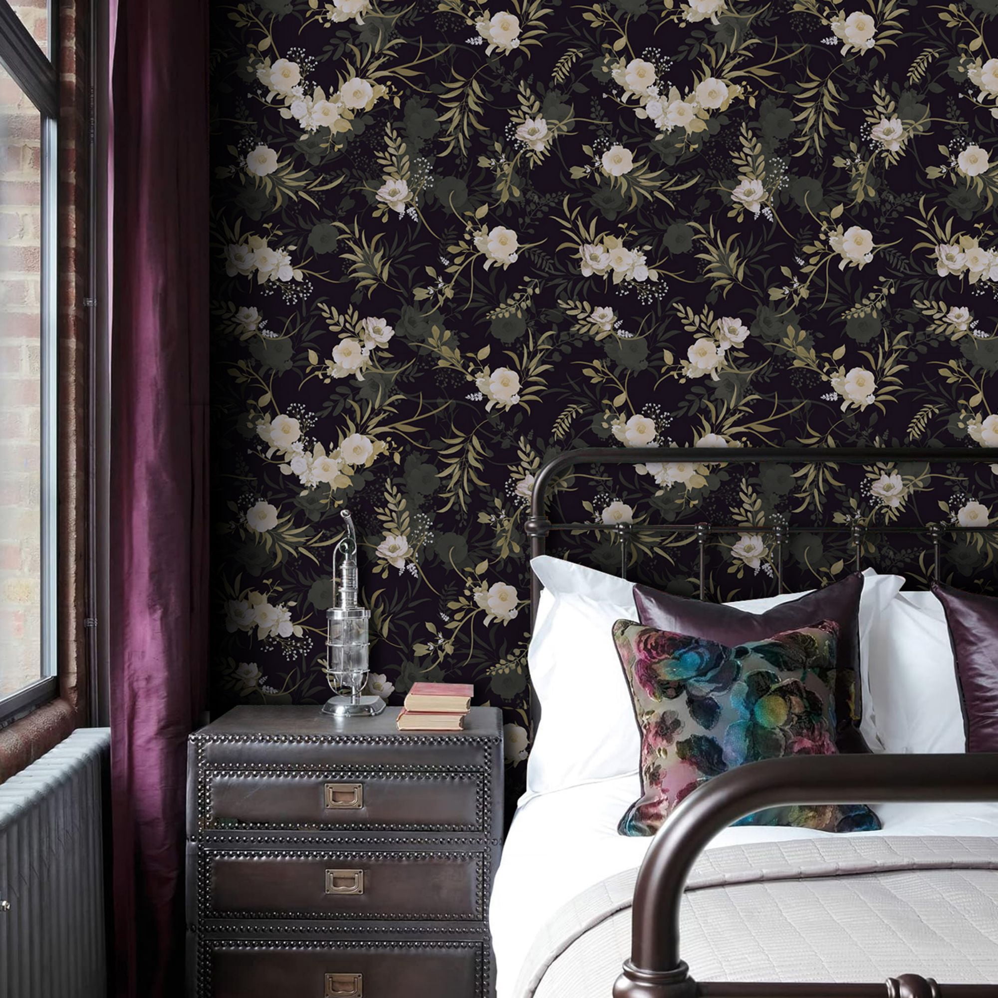 (3 pack) Abyssaly Peel and Stick Wallpaper 17.3"x 118" Black Green Floral Wallpaper Vinyl Removable Self-Adhesive Contact Paper for Home Decor Kitchen Bedroom Closets