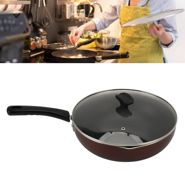 Non Stick Wok Pan, 11.6 Inch Small Flat Bottom Stir Fry Pans with Glass Lid Multifunction Granite Stone Coating Frying Pan Skillet Suitable for Induction, Electric, Gas Stoves