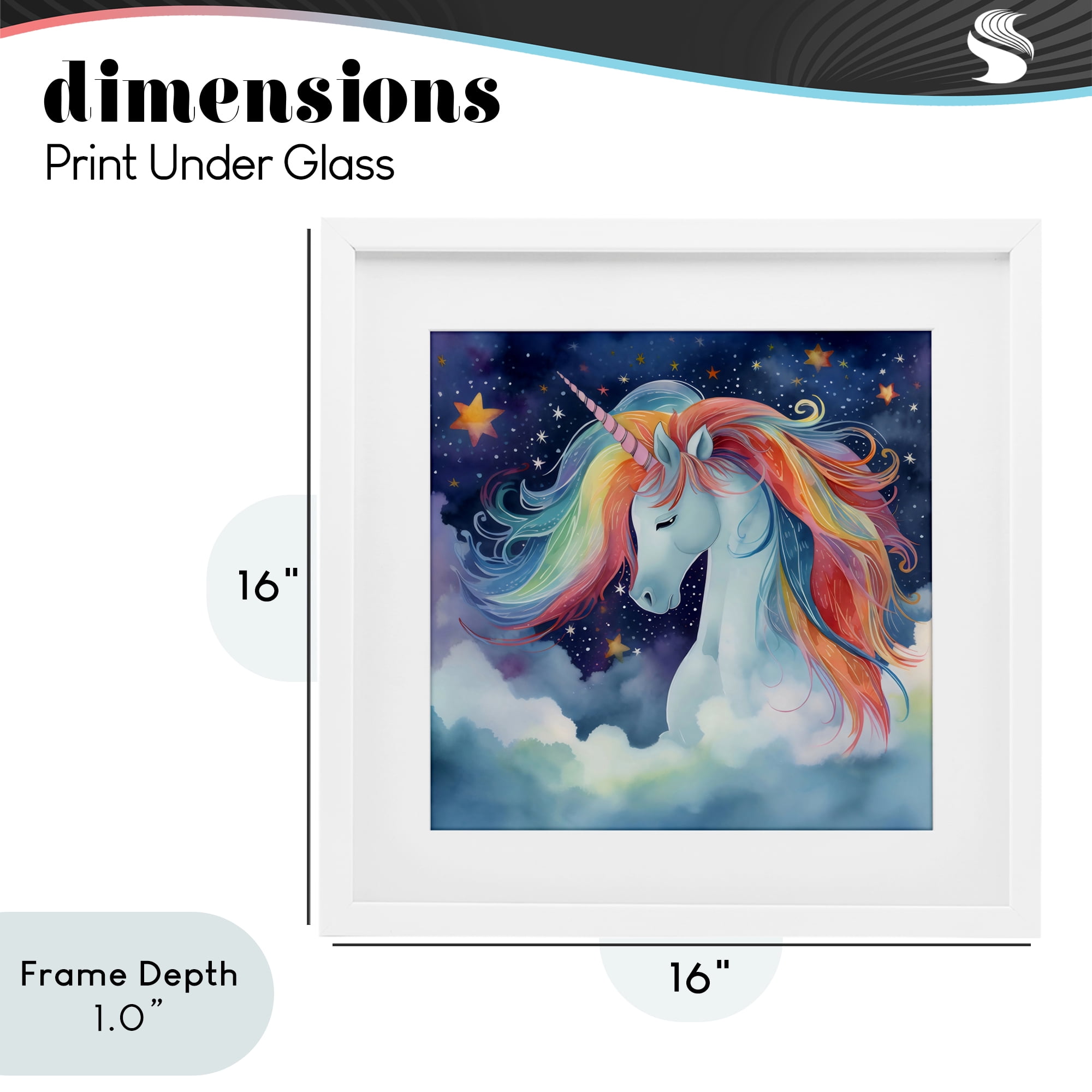 Stupell Industries Rainbow Mane Unicorn in Clouds White Framed Print Under Glass, design by Creative Studio
