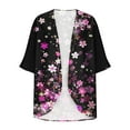 thumbnail image 4 of Nrmvnmi Women Open Front Lightweight Cardigan Summer Puff Sleeve Cardigans Fashion Floral Printed Kimono Cardigan Casual Loose Fit Cover Up Blouse Tops, 4 of 5