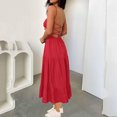 thumbnail image 4 of Women's Short Dresses Red Under $10 Summer Solid Color Fashion Casual Sexy Fold Tie Camis Sleeveless Round Neck Dress, 4 of 7