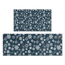 Dark Blue Christmas Snowflake Pattern Kitchen Rugs Sets Of 2,Anti Fatigue Kitchen Mat Rugs Non Slip Washable,Decorative Kitchen Floor Mats for Kitchen,Sink,Laundry,17"x30" 17"x47"