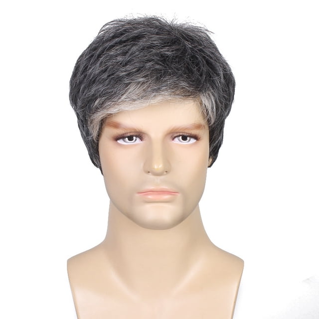 Peluca de cosplay para hombre, pelo sintético gris corto, 15 cm