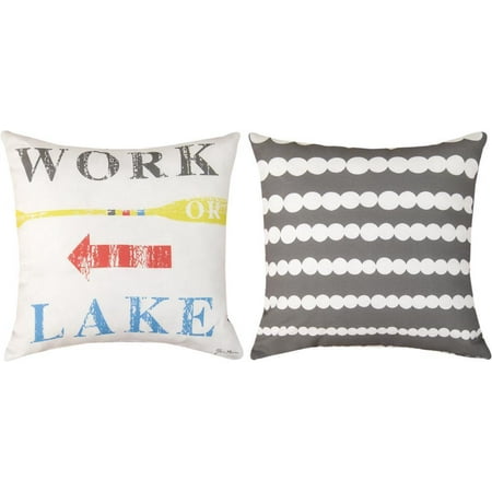 Pair of Summer Fun Work or Lake Reversible Decorative Throw Pillows - Walmart.com