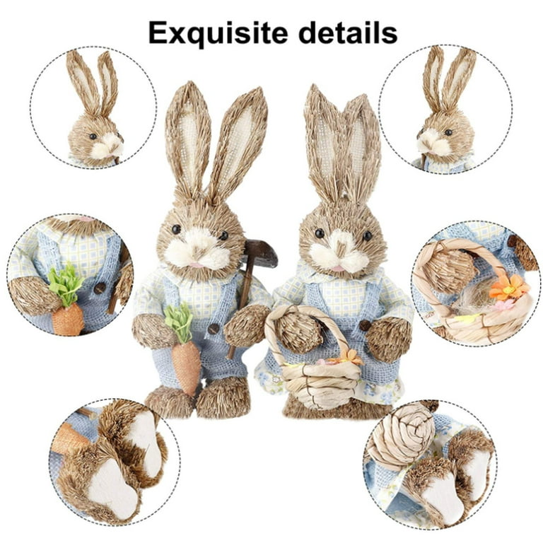  æ— 14 Inch Easter Straw Bunny Ornaments, Artificial Straw  Rabbit with Carrot, Standing Straw Rabbit for Garden Party Child Birthday  Gift Easter Decor, Black : Home & Kitchen