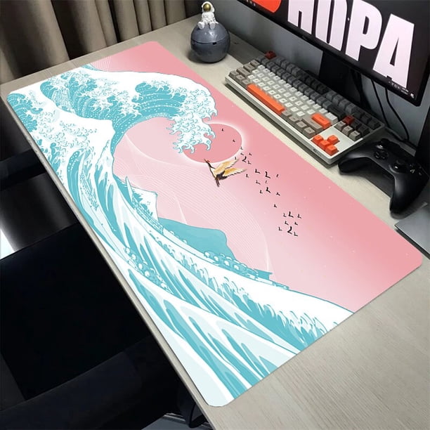 Alfombra de gran ola Off alfobrilla de ratón ordenador XXL para juegos, alfombrilla para juegos de alfombra para ratón teclado, alfombrilla para mesa con borde Anti-bloqueo de deslizamiento qiuyongming unisex